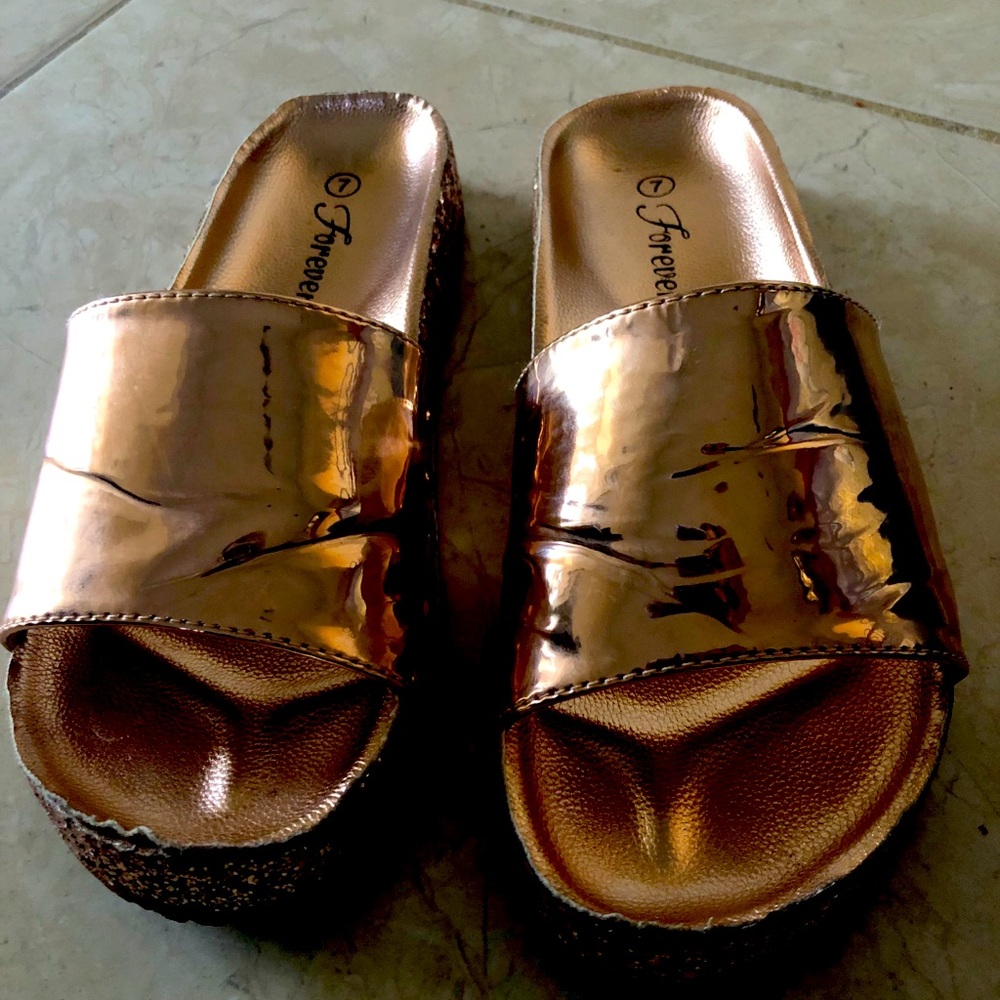 Rose gold slide sandals size 7